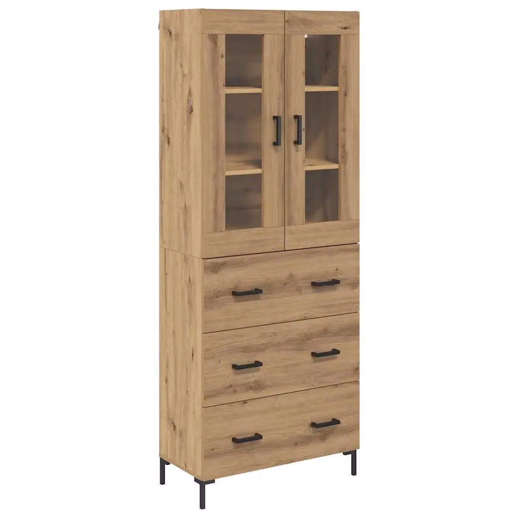 Credenza moderna vidaXL in legno e vetro color rovere con ante in vetro, L/P/H: 69,5 x 34 x 180 cm – 2