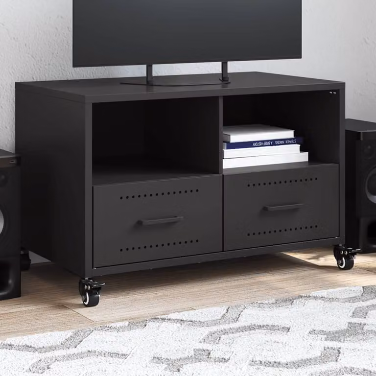 Mobile TV vidaXL in acciaio nero con ruote L: 68 cm, P: 39 cm, H: 43,5 cm