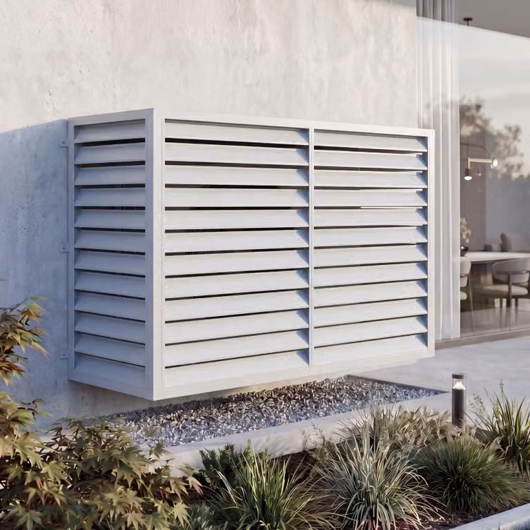 Copertura per impianto di climatizzazione/scambiatore di calore HWC-O43, copertura per griglia di protezione, metallo 132x175x75 cm ~ grigio-bianco