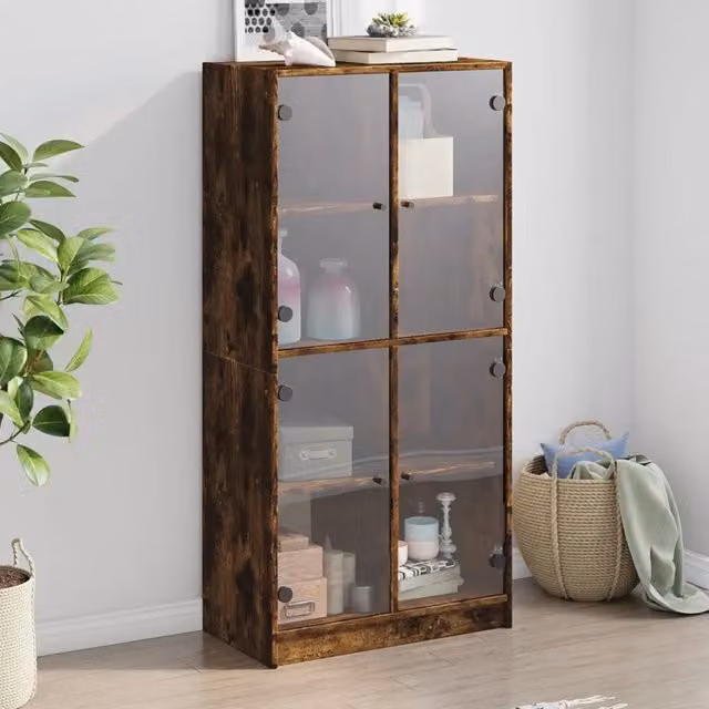 Credenza moderna vidaXL in legno rovere color marrone con ante a battente L/P/H: 68 x 37 x 142 cm