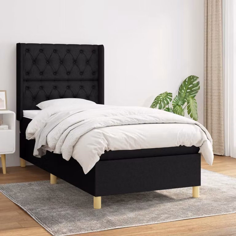 The Living Store Letto a molle con materasso nero 80x200 cm in tessuto