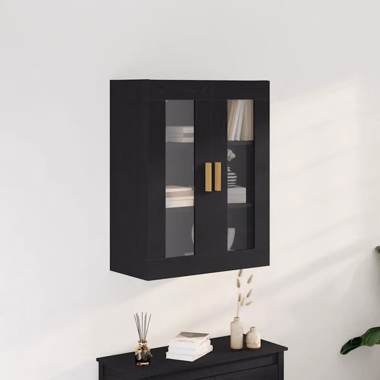Armadietto a muro moderno vidaXL in legno nero con ante a battente L: 69,5 cm, P: 34 cm, H: 90 cm