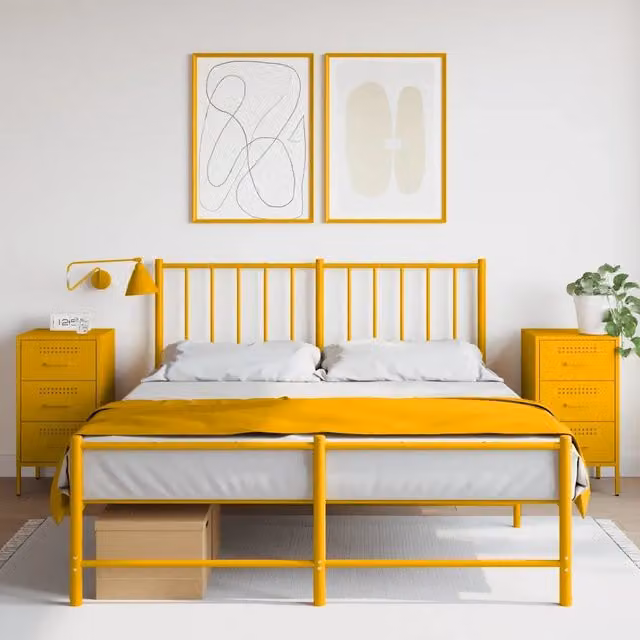 Comodini 2 pz-Set di 2 Tavolino da notte Giallo Senape 36x39x68 cm in Acciaio 520168