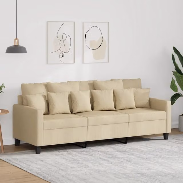 Divano a 3 Posti Crema 180 cm in Tessuto 359277