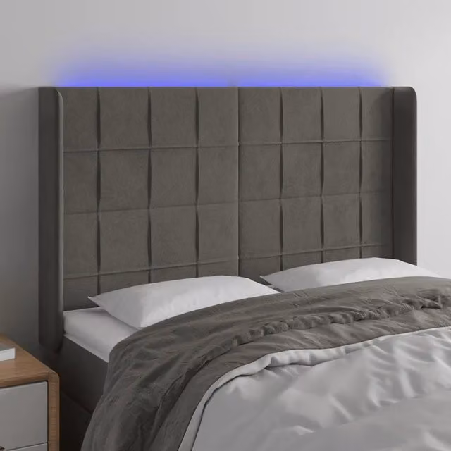 Testiera per letto con illuminazione LED e porta USB vidaXL in velluto grigio, L: 147 cm, P: 16 cm, H: 118-128 cm – 1
