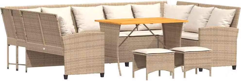 Set Divano da Giardino 4 pz con Cuscini Beige in Polyrattan