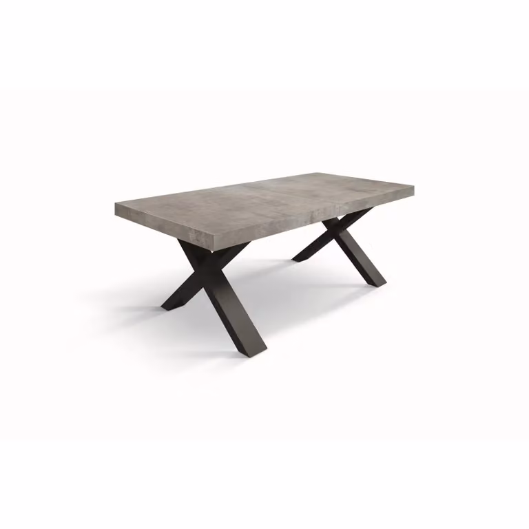 Tavolo allungabile AMALFI in legno effetto grigio cemento e gambe a X antracite, allungabile 160×90 cm – 240×90 cm