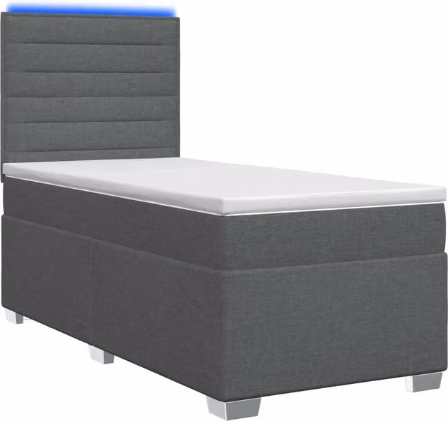 Letto box spring con materasso vidaXL in tessuto grigio con base a sollevamento, illuminazione sottostante e porta USB, L/P: 90 x 200 cm