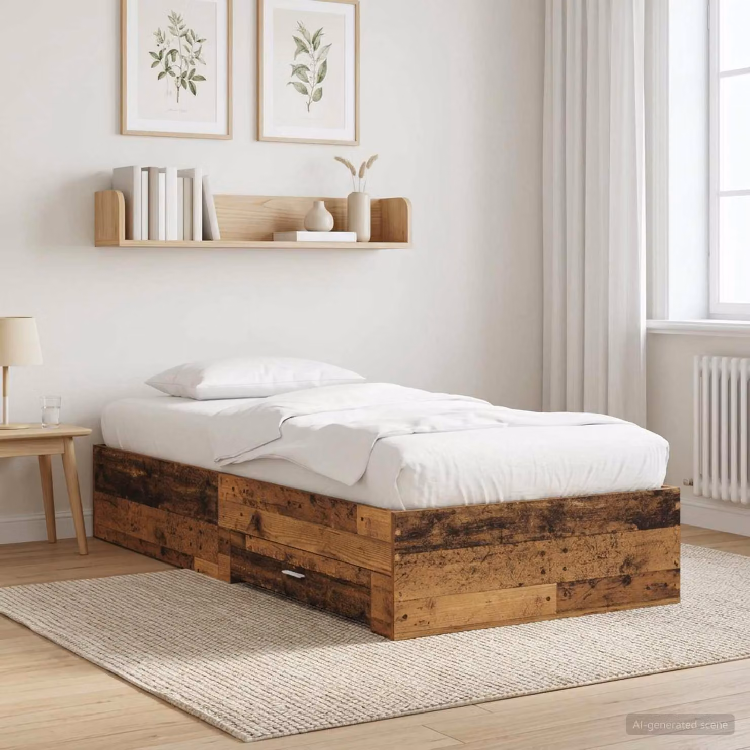 Struttura del letto vidaXL in legno ingegnerizzato color marrone stile rustico con cassetti