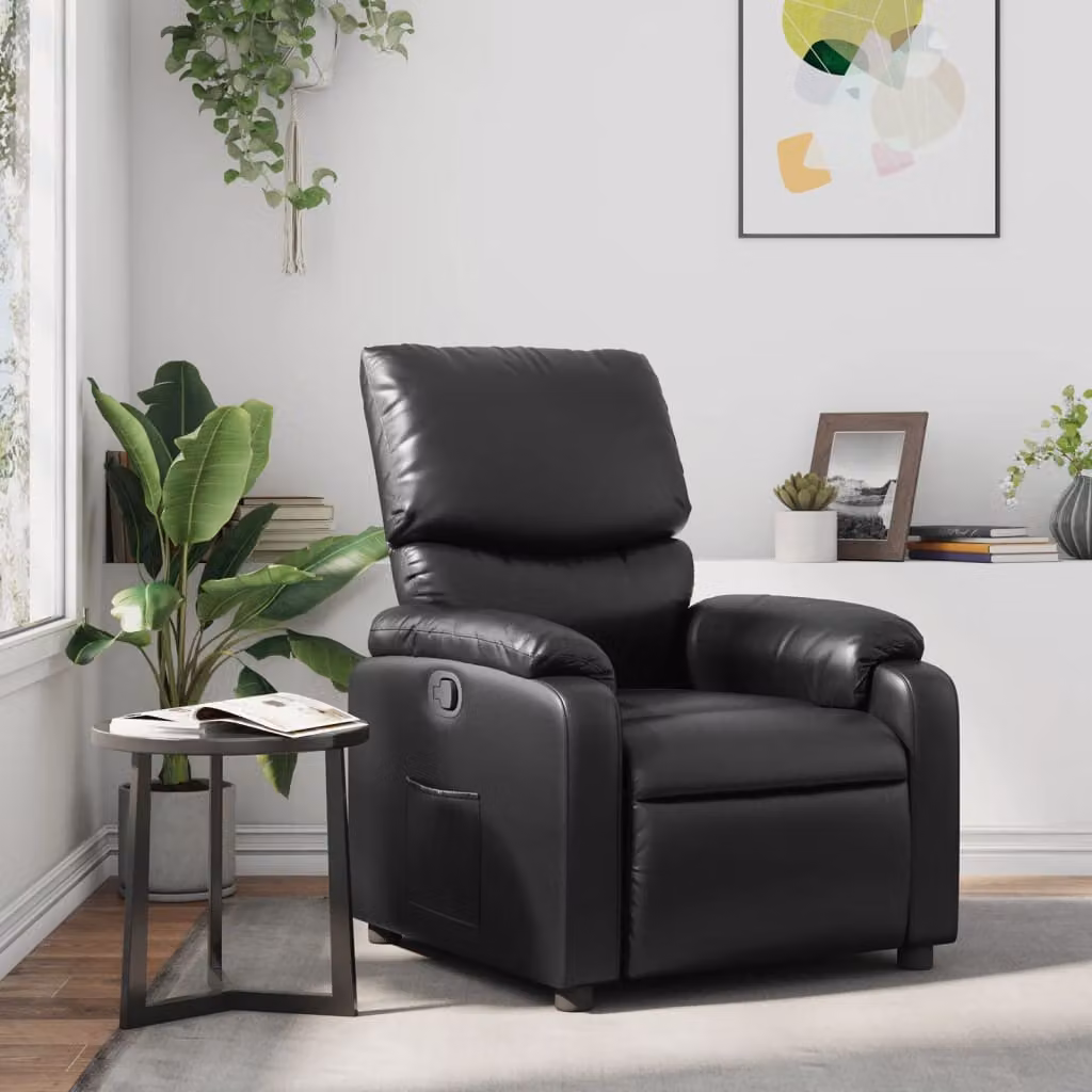Poltrona Reclinabile Relax vidaXL in Similpelle Nera con Braccioli e Struttura in Metallo e Legno