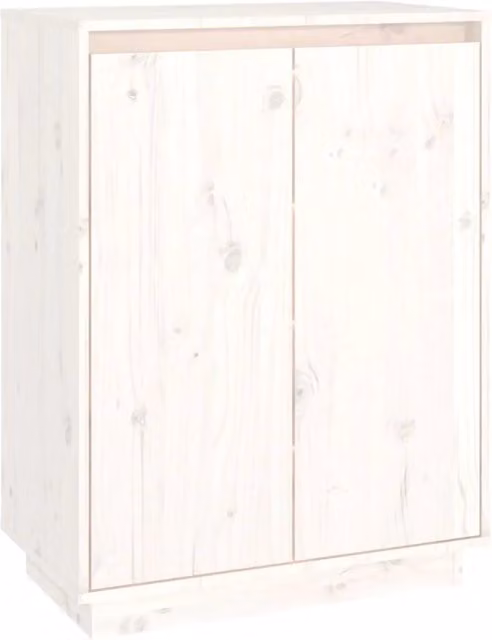 Scarpiera mobiletto porta scarpe in legno massello di pino bianco per ingresso o soggiorno, modello scandinavo con ante a battente, L/P/H: 60 x 35 x 80 cm