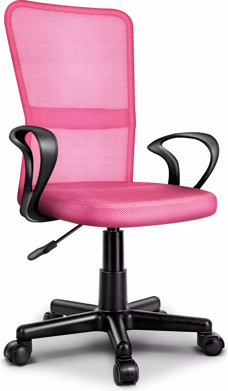 TRESKO sedia da ufficio rosa sedia da scrivania girevole, con braccioli e rotelle in plastica, regolabile in altezza in continuo, sedile imbottito, ergonomica