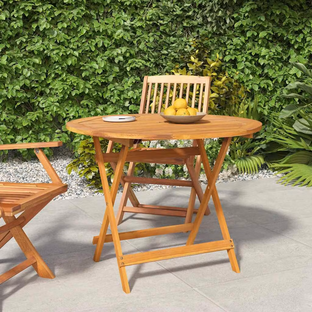 vidaXL Tavolo da Giardino Pieghevole in Legno di Acacia Marrone Ø 90 cm, H 75 cm