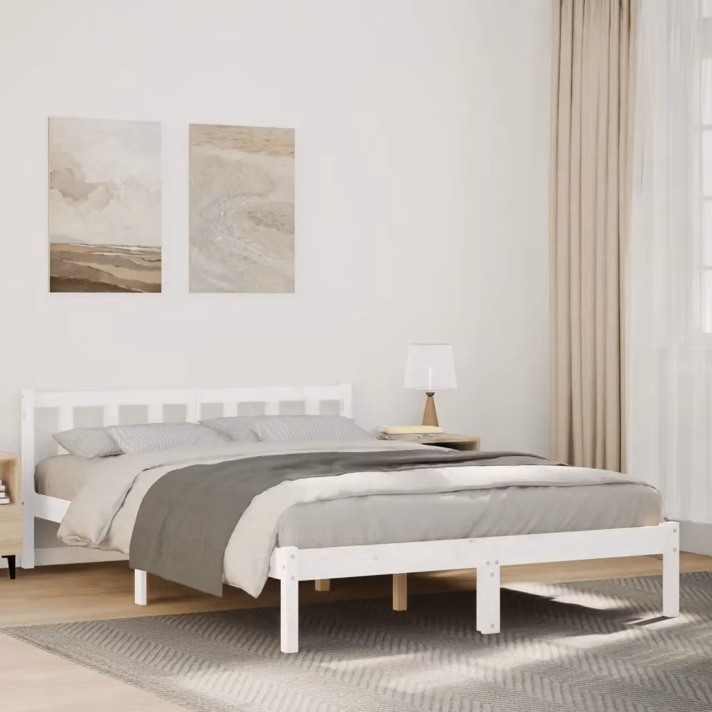 Letto Extra Lungo vidaXL in Legno di Pino Bianco con Doghe Rigide L: 165,5 cm, P: 215,5 cm, H: 69,5 cm