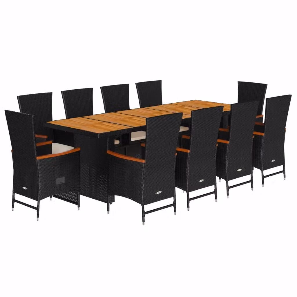 Set da pranzo da giardino vidaXL in legno di acacia oliato e polyrattan nero e bianco, 11 pezzi – 2
