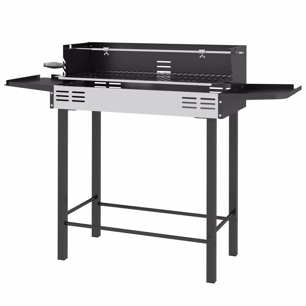 Barbecue a carbone Minimal con girarrosto in acciaio inox, Nero, L: 118 cm, P: 32 cm, H: 90 cm – 2