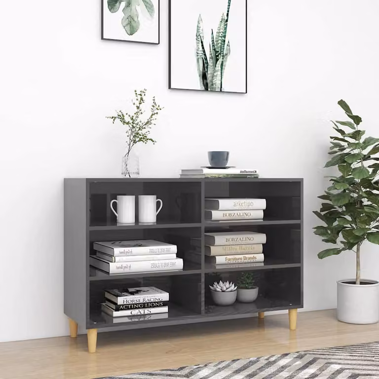 vidaXL Credenza Grigio Lucido in Legno Multistrato e MDF L: 103,5 cm, P: 35 cm, H: 70 cm