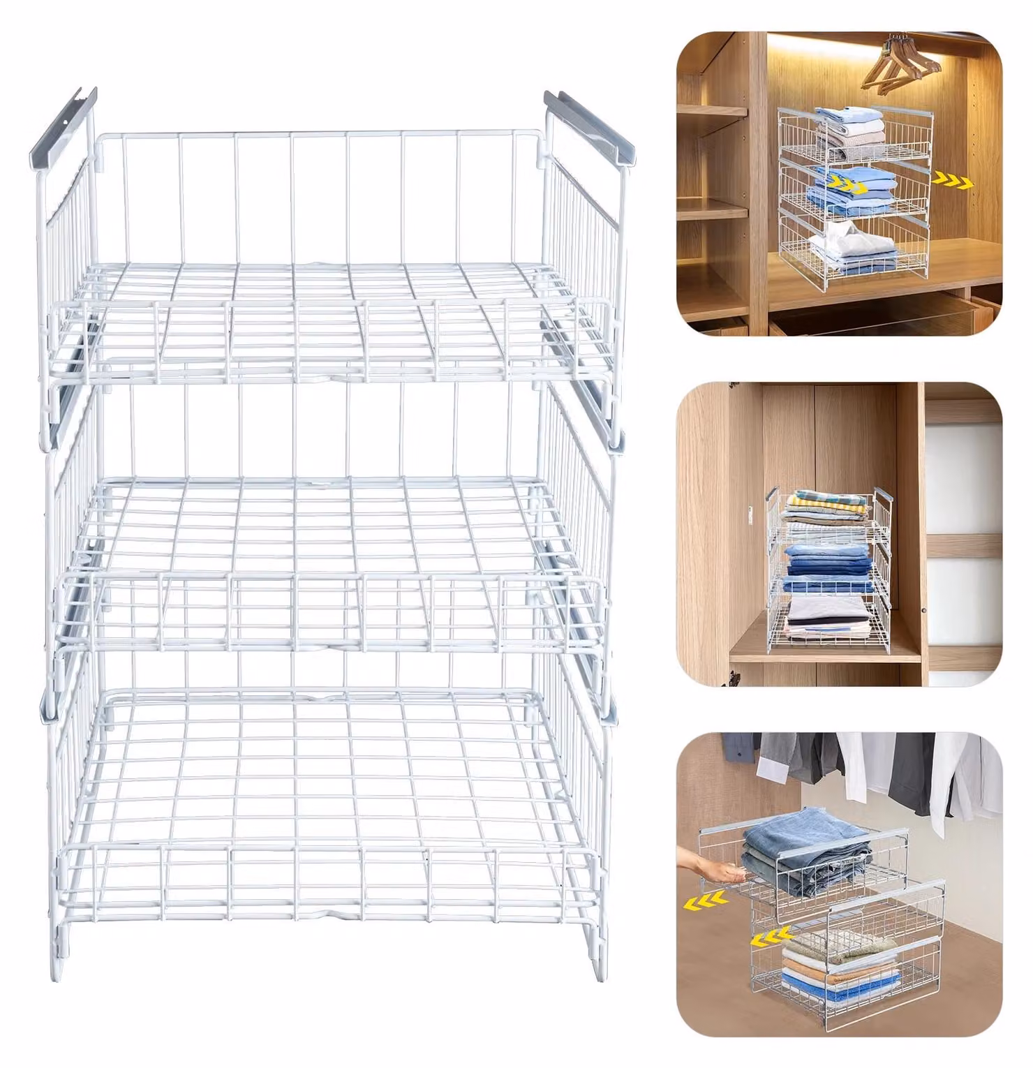 Scaffale estraibile, Acciaio al carbonio, 33,5 × 43 × 51 cm, 3 ripiani, portata 20 kg, non richiede montaggio