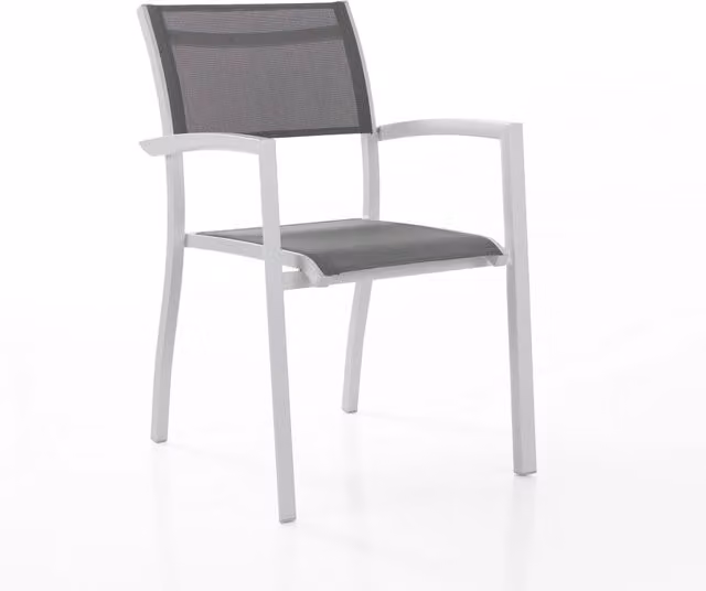 Set di 2 sedie da esterno Oresteluchetta in alluminio verniciato a polvere e textilene bianche, impilabili con braccioli, ideali per giardino, balcone o terrazza, H 60 x L 80 x P 19,6 cm