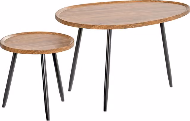 Set di 2 tavolini da salotto sovrapponibili HOMCOM in legno e metallo, stile industriale, colore marrone e nero