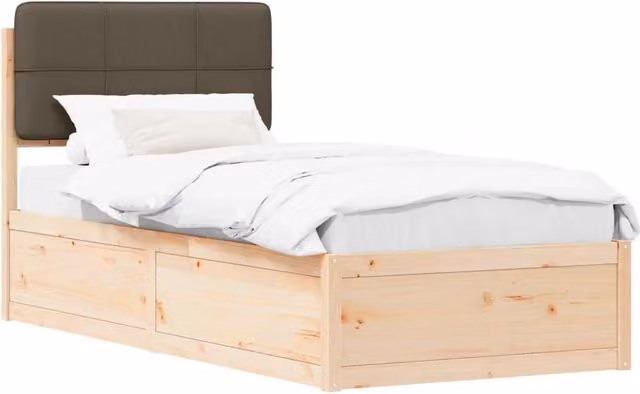 Letto singolo | Letto per adulti | Letto con Testiera Rivestita Talpa 90 x 200 cm Pino massello