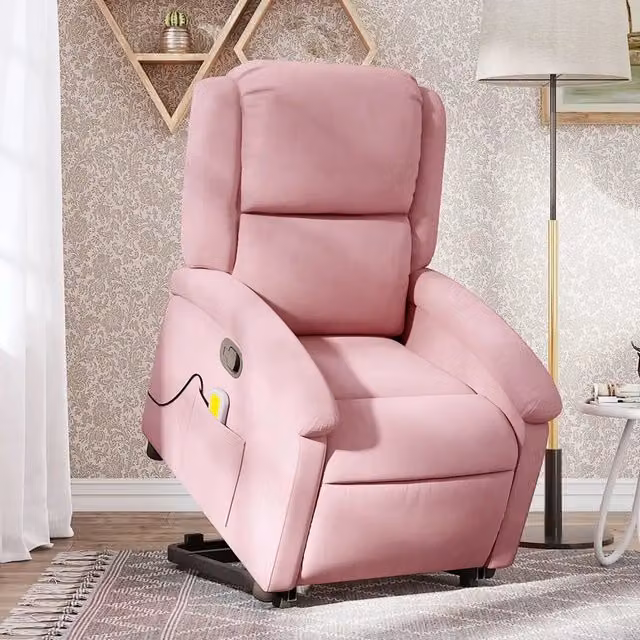 Poltrona Alzapersona Reclinabile vidaXL in Velluto Rosa con Assistenza Elettrica per Senior – 1