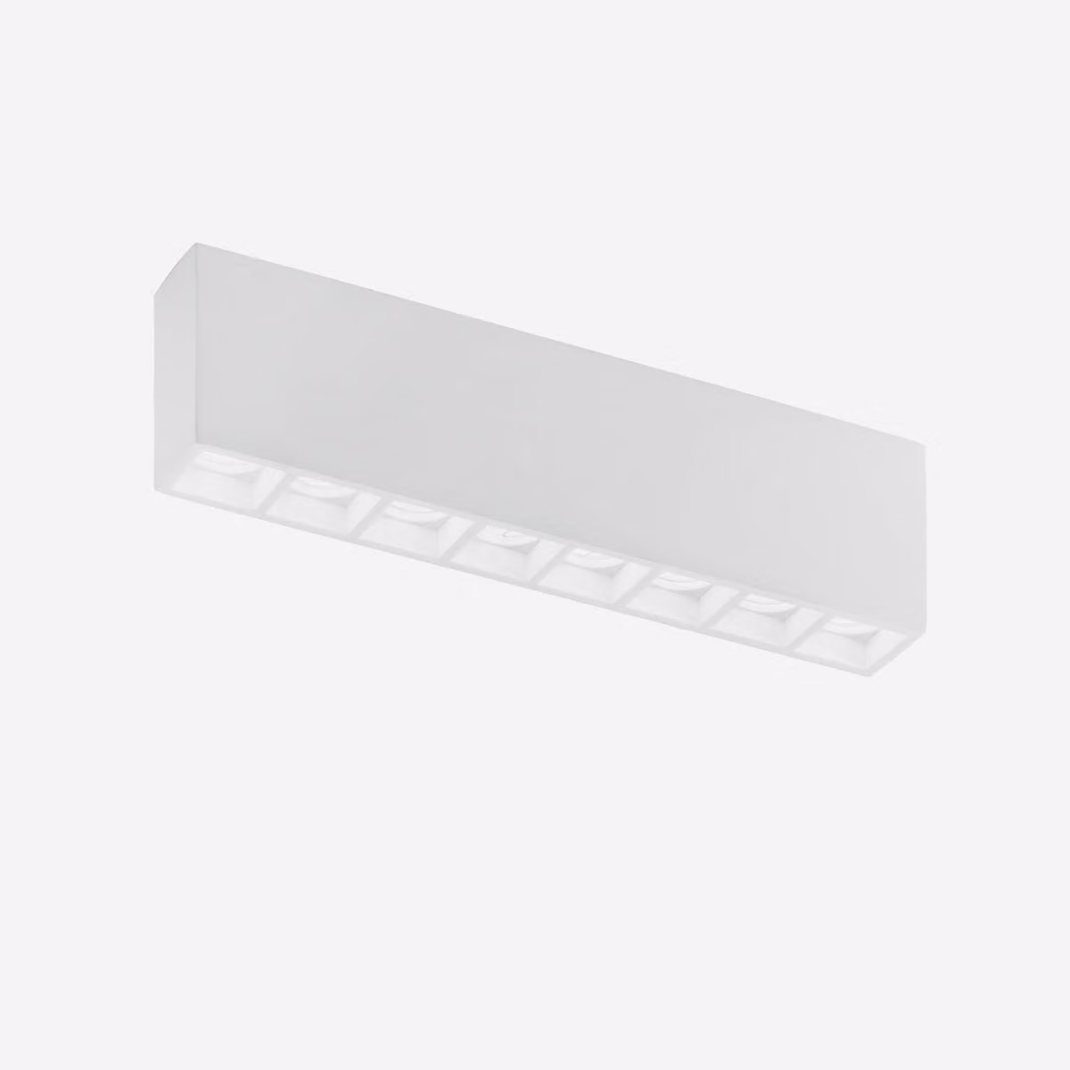 Lampada a soffitto modulare HAPIS, realizzata in gesso bianco verniciabile, dimensioni 39 x 55 x 11 cm.
