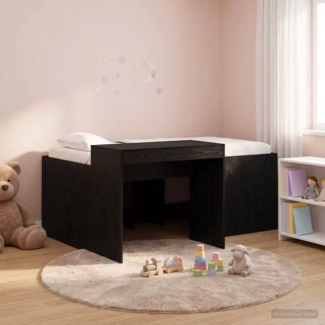 Letto alto per bambini vidaXL con scrivania Nero L: 160 cm, P: 80 cm, H: 163 cm – 1