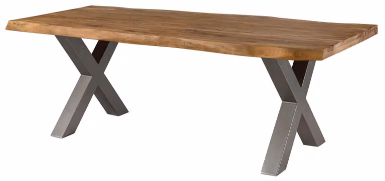MASSIVMOEBEL24 | FREEFORM 5 Tavolo da pranzo in legno di sheesham - verniciato natur / gambe in ferro X argento matt 220x100