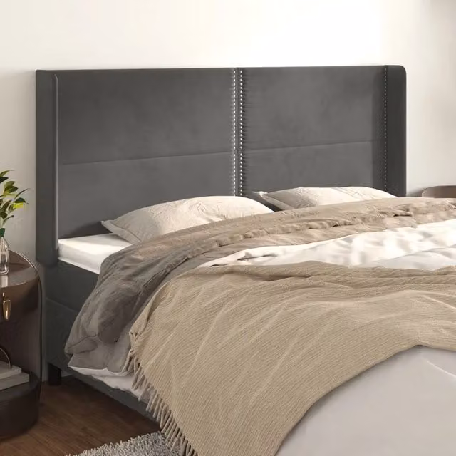 Testiera ad orecchio vidaXL in velluto grigio scuro L: 163 cm, P: 16 cm, H: 118/128 cm