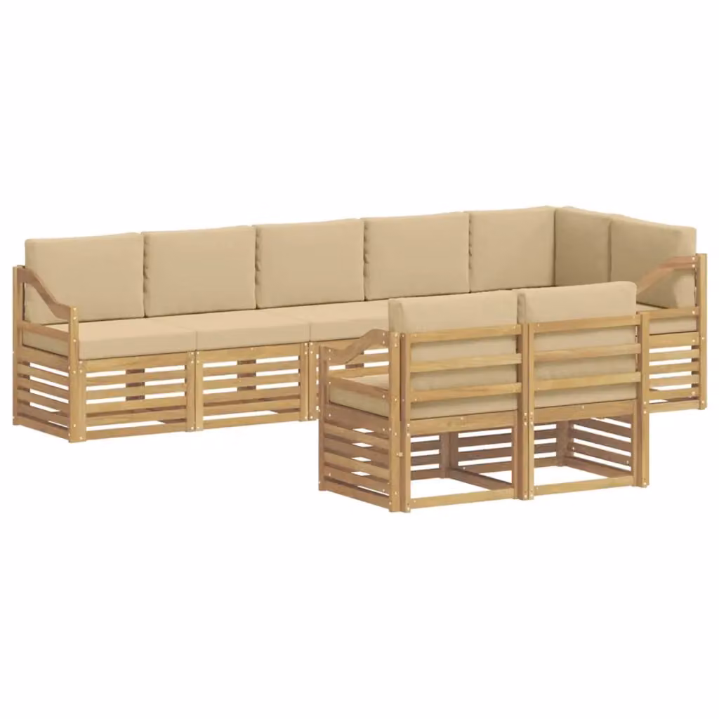 Set di divani da esterno a L vidaXL in legno di acacia con cuscini, Bianco e Beige – 2