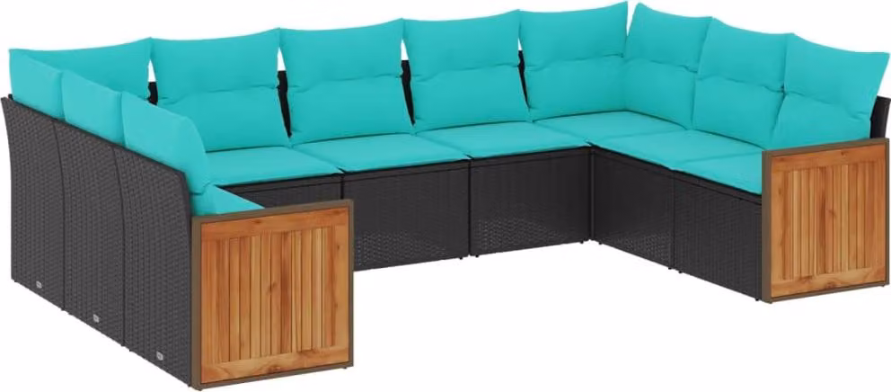 Set Divani da Giardino 9 pz con Cuscini Nero in Polyrattan