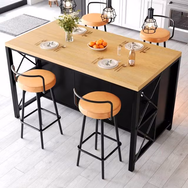 Credenza da cucina con 3 cassetti, 3 ante in vetro e led, stile industriale, per cucina, nero, 150 × 80 × 90 cm