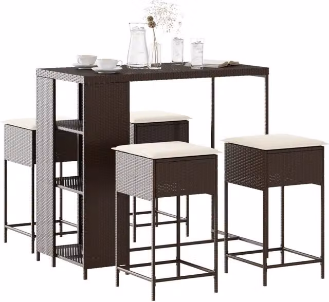 Set Bar da Giardino 5 pz con Cuscini in Polyrattan Marrone 3261491