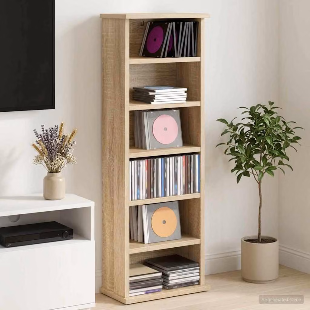 Mobile per CD vidaXL in MDF moderno marrone con ripiani regolabili L 60 cm, P 17 cm, H 92 cm