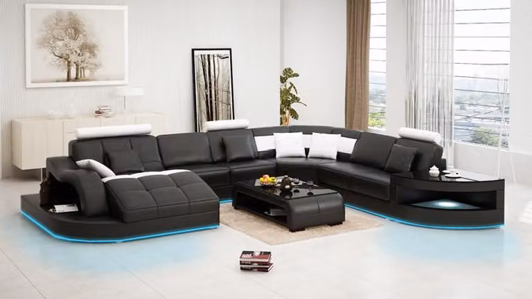 Ledersofa Couch Wohnlandschaft Ecksofa Eck Garnitur Design Modern Sofa L6015