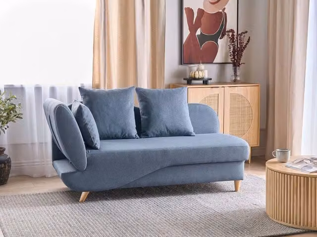 Chaise Longue BELIANI in tessuto blu con contenitore e funzione letto, stile moderno per soggiorno, L/P/H: 155 x 76 x 69 cm