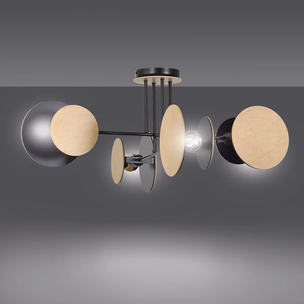 Plafoniera moderna Emibig Zita in metallo e legno nera, 4xE27, L: 86 cm, P: 36 cm – 2