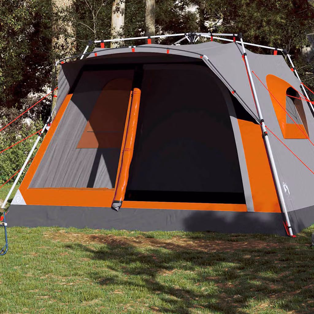 vidaXL Tenda Familiare per 7 Persone Grigio e Arancione con Apertura Rapida