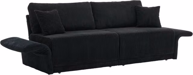 Divano Letto Convertibile in Velluto di Cotone 182x88x84 cm con Struttura in Metallo e Braccioli in Legno