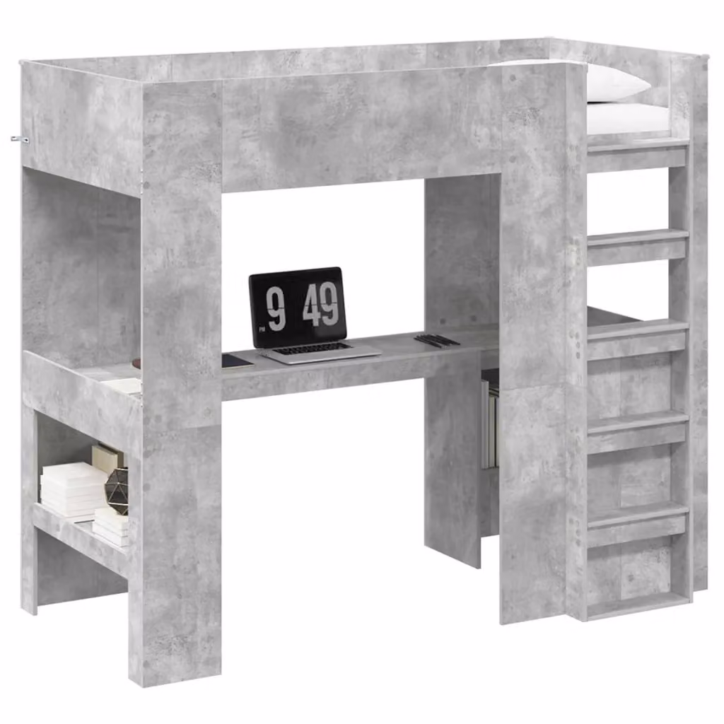 vidaXL Struttura letto a castello con scrivania e scompartimenti laterali in legno MDF Grigio cemento L/P/H: 200 x 90 x 175 cm – 2