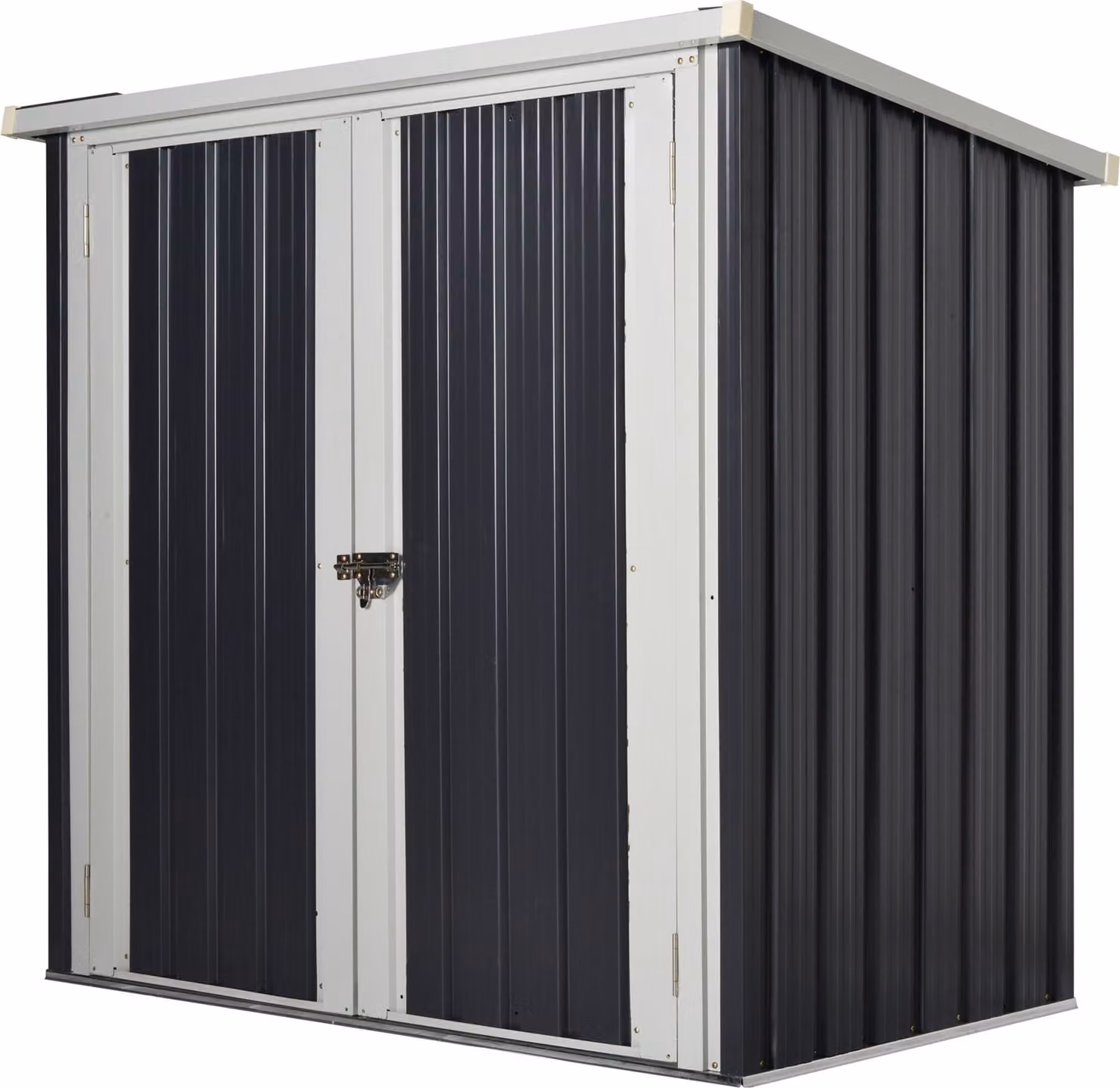 Casetta da giardino Outsunny - casetta per attrezzi 1,26 m² - casetta per rifiuti - 2 porte con serratura - dimensioni 147 L x 86 L x 134 H cm - lamiera d'acciaio bianca e nera