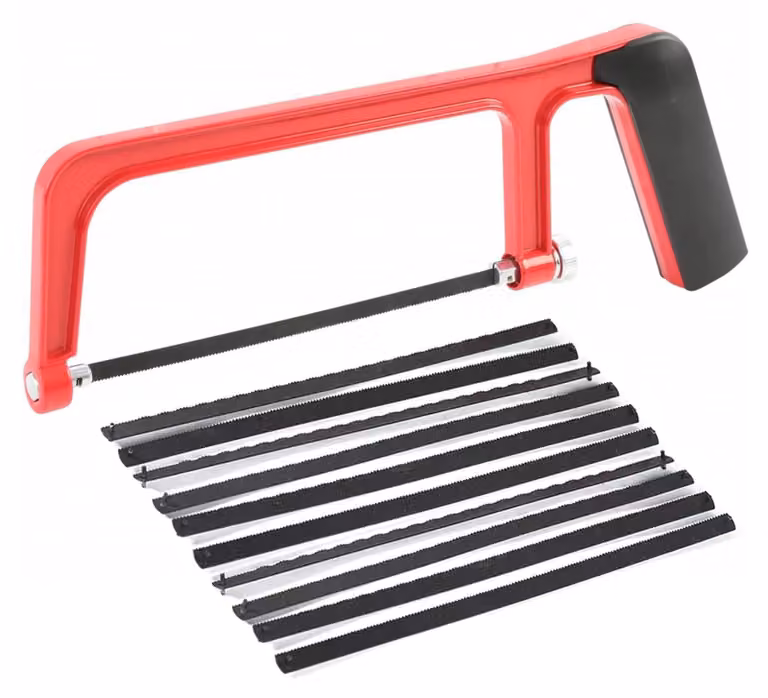 Seghetto a mano mini Seghetto da metallo - Telaio in alluminio - Lama da 15 cm - Nero - Con 10 lame di ricambio