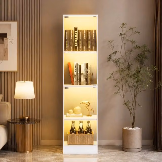 Vetrina in vetro bianca con illuminazione LED e sensore