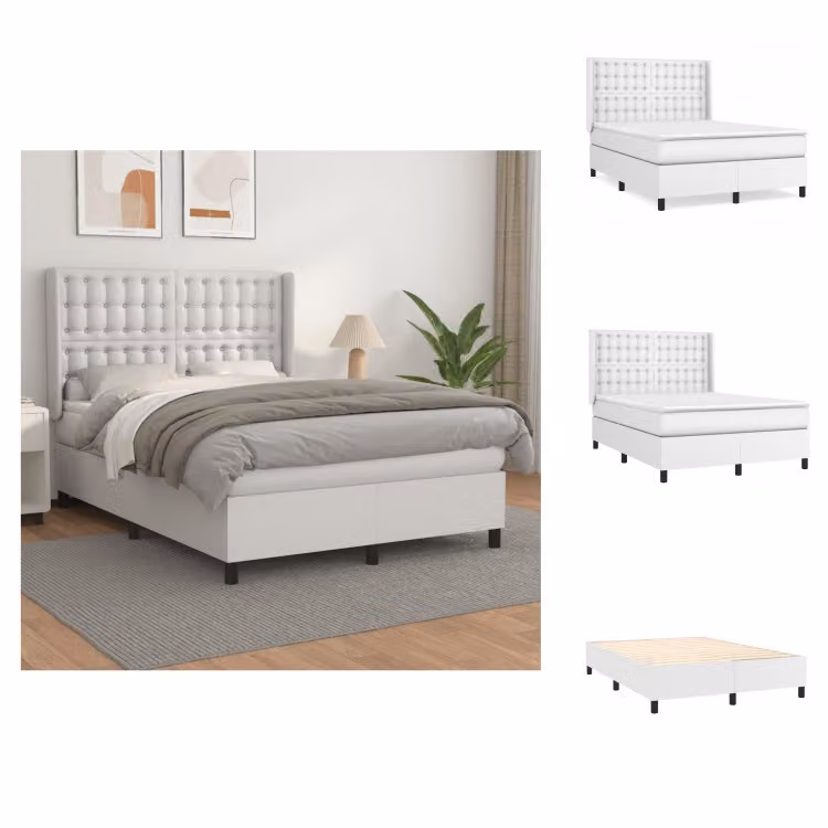 vidaXL Letto a molle con materasso bianco 140x200 cm in Pelle finta - Letti & strutture letto