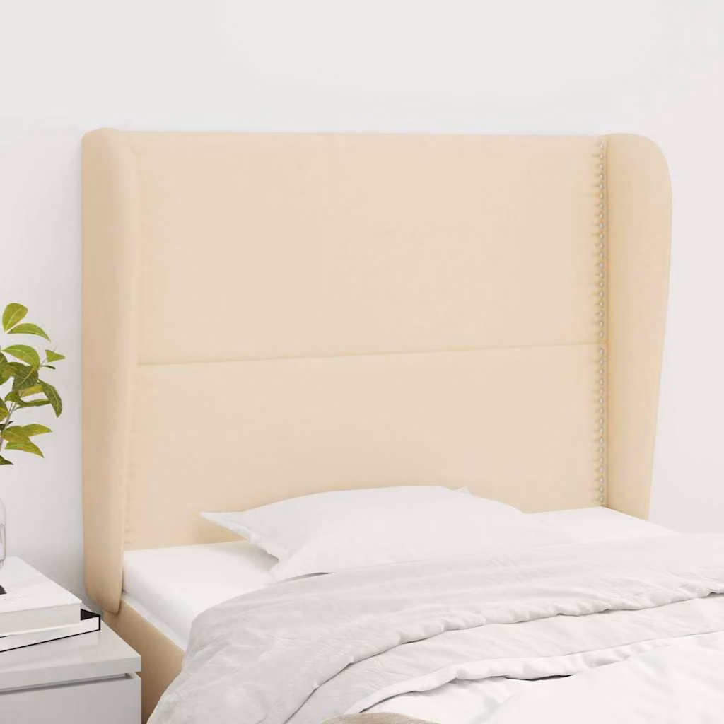 Testiera ad orecchio vidaXL in tessuto beige con struttura in legno e pannello imbottito L: 93 cm, P: 23 cm, H: 118/128 cm