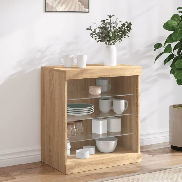 Credenza moderna vidaXL con luci LED in rovere sonoma, L 60,5 cm x P 37 cm x H 67 cm