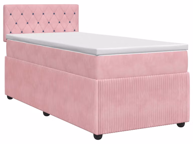 Letto a molle con materasso con testata rosa 80 x 200 cm in velluto