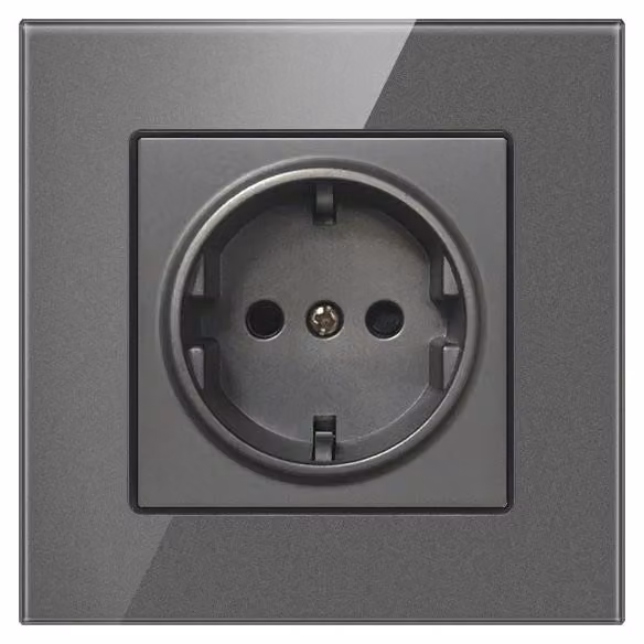 Presa Techstar® Crystal TS1, Vetro Temperato, Singola, Colore Grigio Metallo, 16A