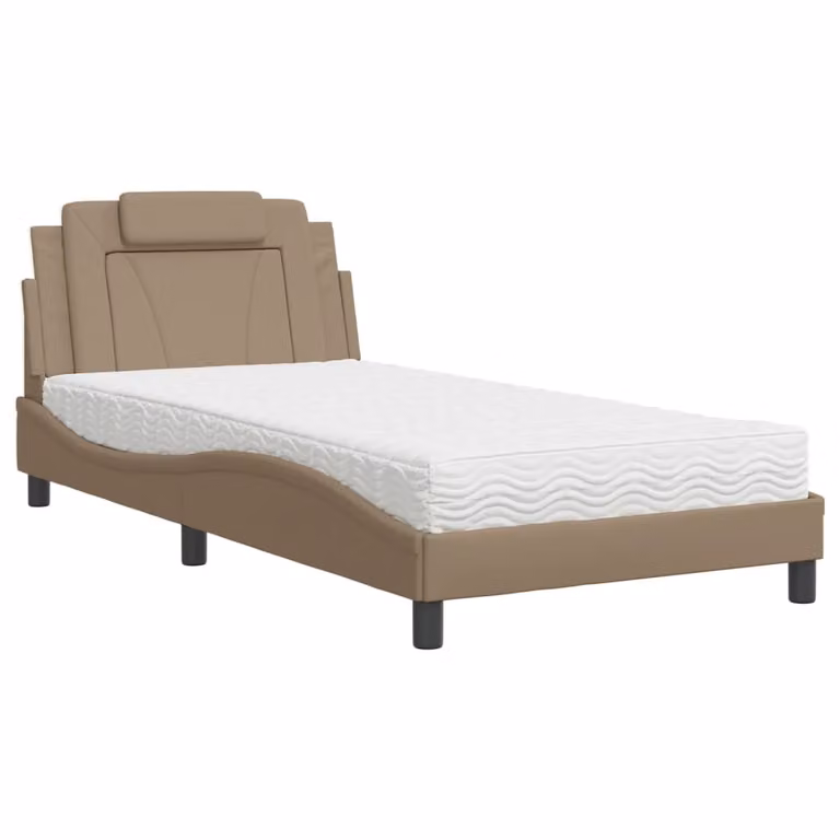 Letto Viana vidaXL con Materasso in Similpelle Cappuccino L/P: 100 x 200 cm